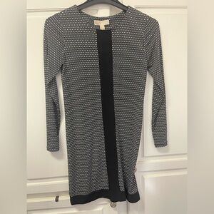 Michael Kors Black and White Patterned Long Sleeve Dress